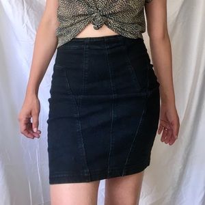 Black Denim High Waist Pencil Skirt